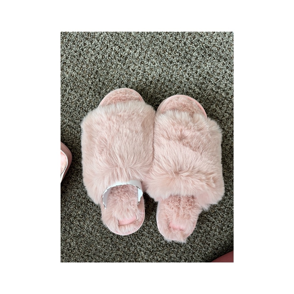 Pink fuzzy slippers from Justfab